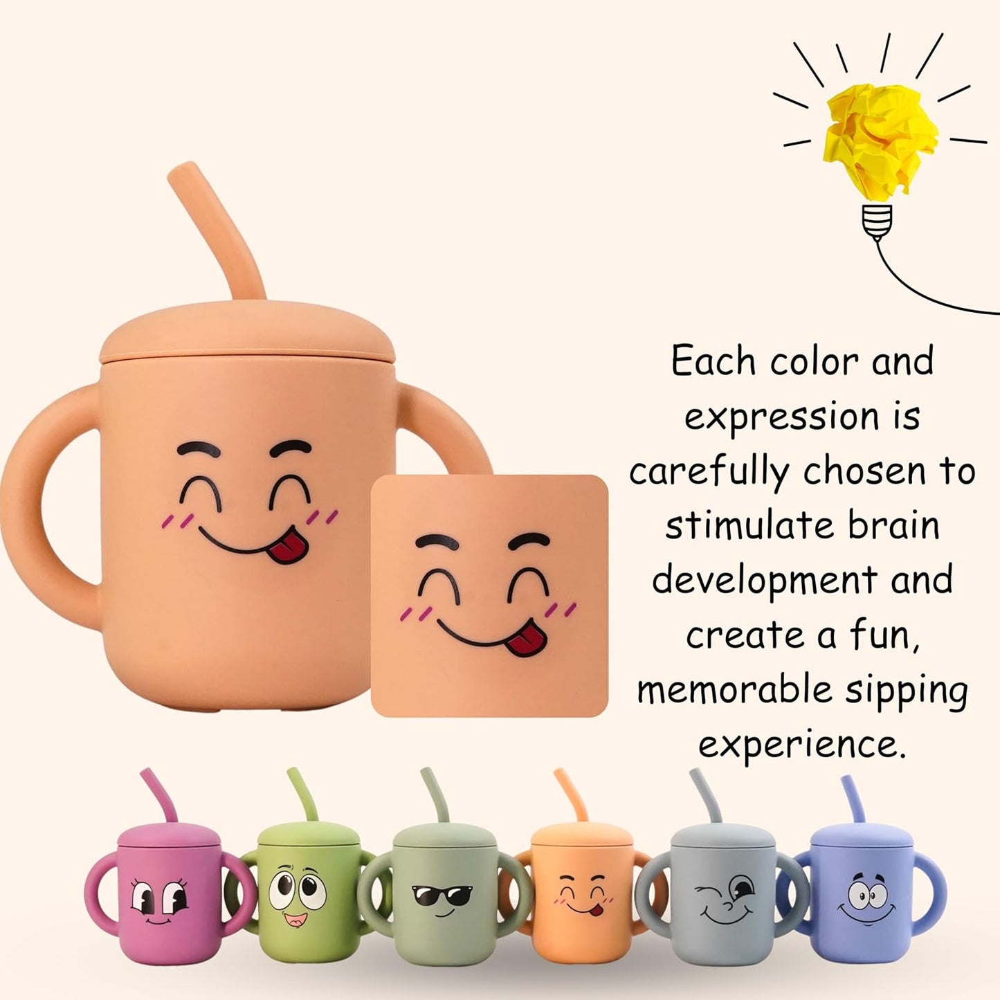 Meet the Moodies Silicone Sippy Cup with Straw & Handles – BPA-Free, Leak-Proof Toddler Training Cup (6+ Months)