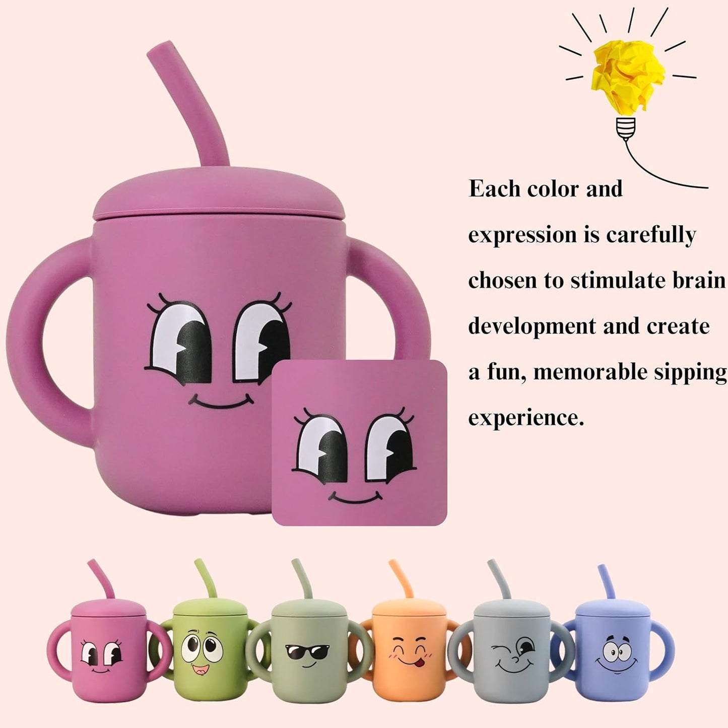 Meet the Moodies Silicone Sippy Cup with Straw & Handles – BPA-Free, Leak-Proof Toddler Training Cup (6+ Months)