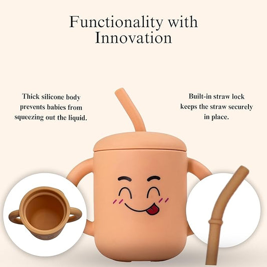 Meet the Moodies Silicone Sippy Cup with Straw & Handles – BPA-Free, Leak-Proof Toddler Training Cup (6+ Months)