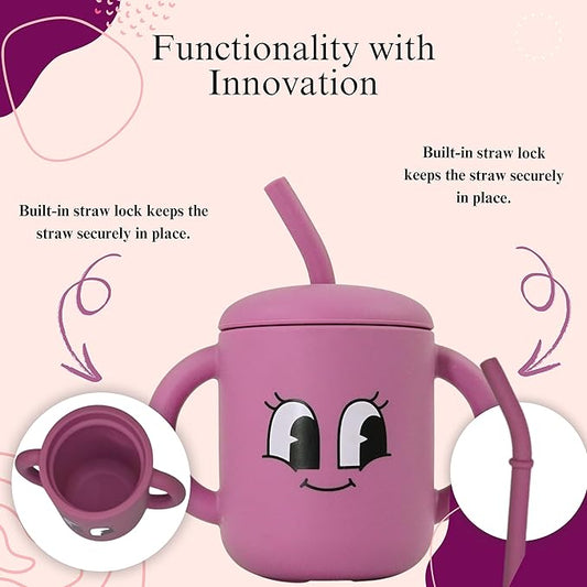 Meet the Moodies Silicone Sippy Cup with Straw & Handles – BPA-Free, Leak-Proof Toddler Training Cup (6+ Months)