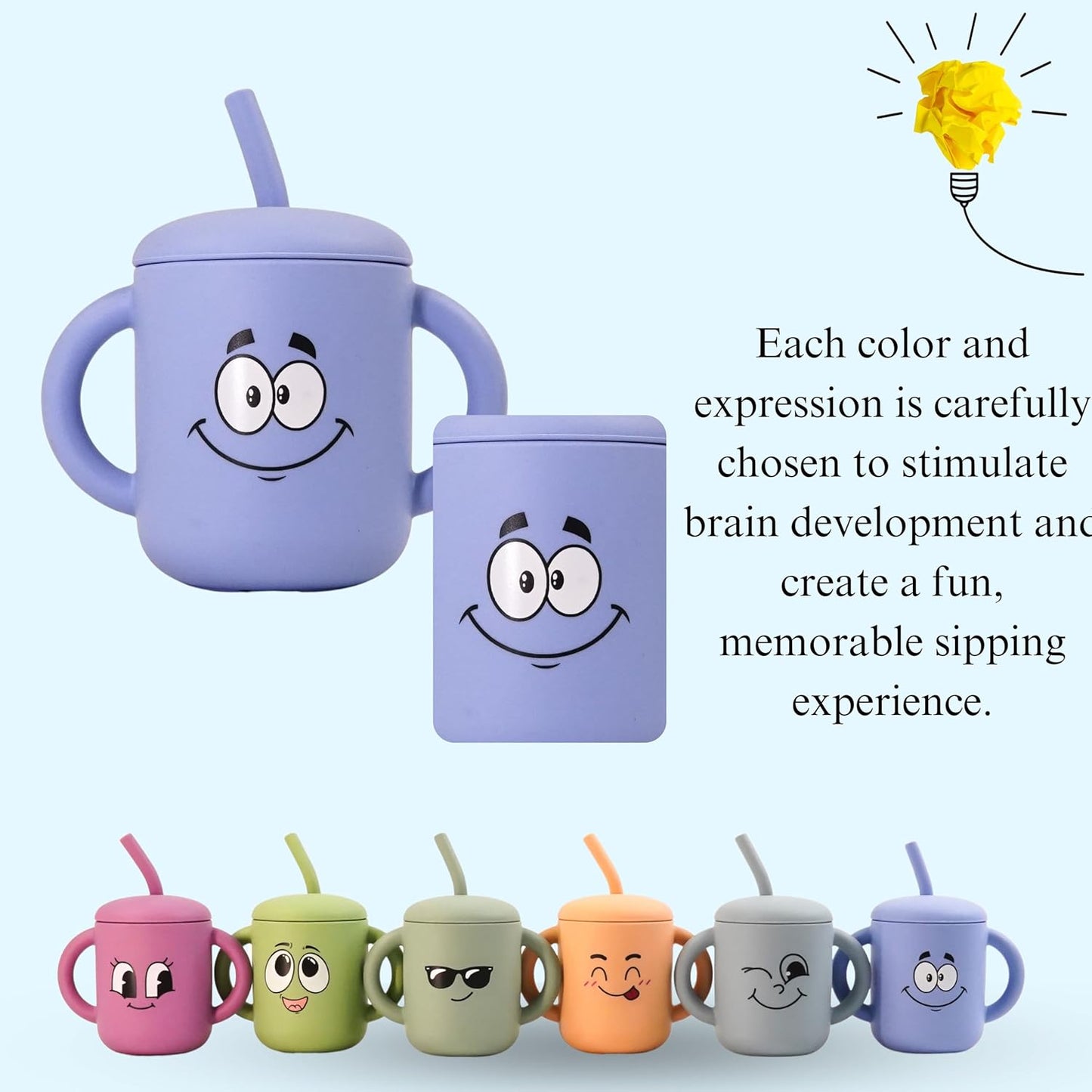 Meet the Moodies Silicone Sippy Cup with Straw & Handles – Blue
