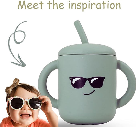 Meet the Moodies Silicone Sippy Cup with Straw & Handles – BPA-Free, Leak-Proof Toddler Training Cup (6+ Months)