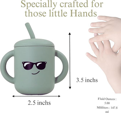 Meet the Moodies Silicone Sippy Cup with Straw & Handles –sage