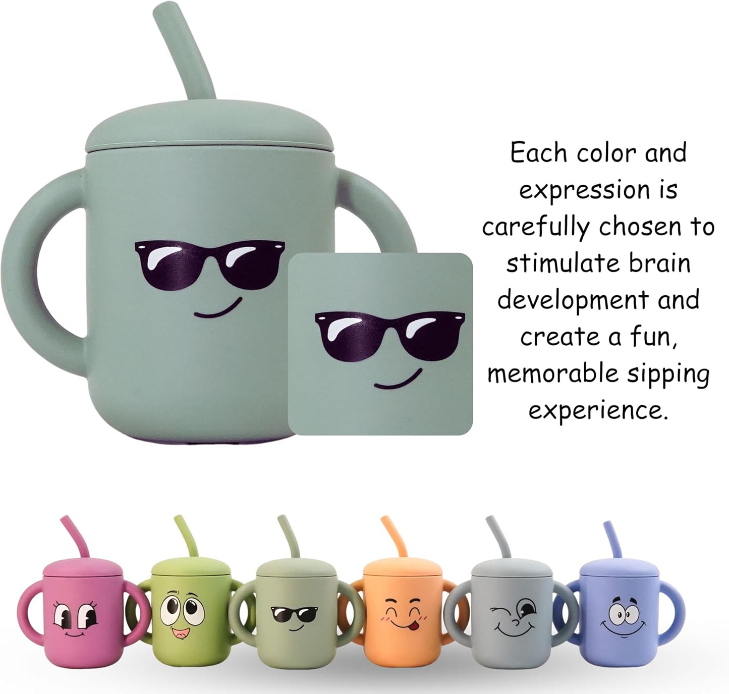 Meet the Moodies Silicone Sippy Cup with Straw & Handles – BPA-Free, Leak-Proof Toddler Training Cup (6+ Months) - 5 Cups Bundle