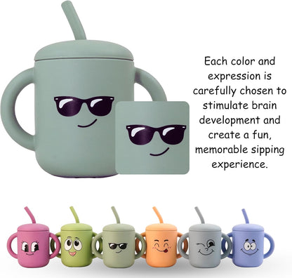 Meet the Moodies Silicone Sippy Cup with Straw & Handles – BPA-Free, Leak-Proof Toddler Training Cup (6+ Months) - 5 Cups Bundle