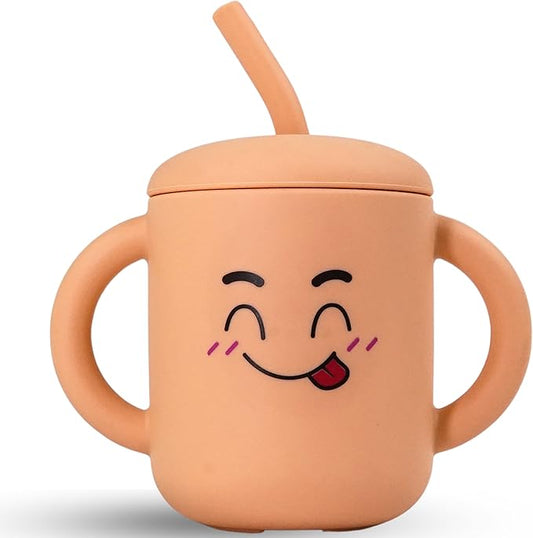 Meet the Moodies Silicone Sippy Cup with Straw & Handles – BPA-Free, Leak-Proof Toddler Training Cup (6+ Months)