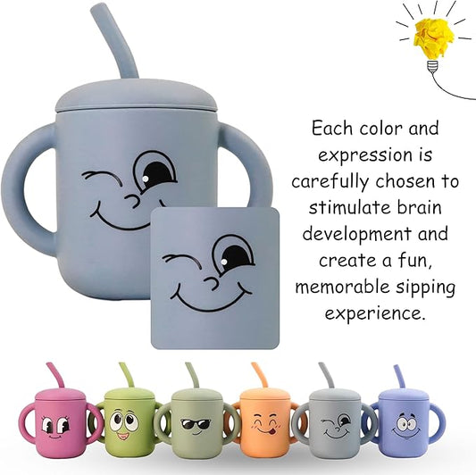 Meet the Moodies Silicone Sippy Cup with Straw & Handles – BPA-Free, Leak-Proof Toddler Training Cup (6+ Months)