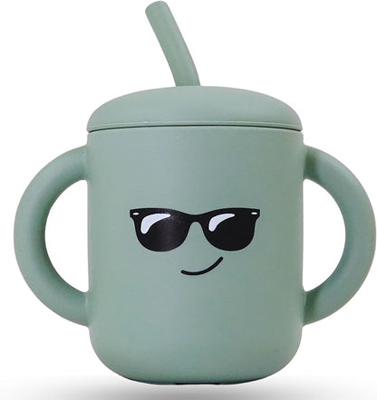 Meet the Moodies Silicone Sippy Cup with Straw & Handles –sage