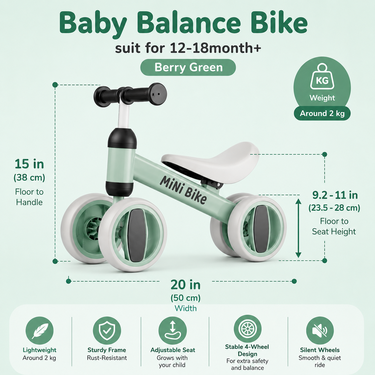 Baby Balance Bike ( Berry Green )