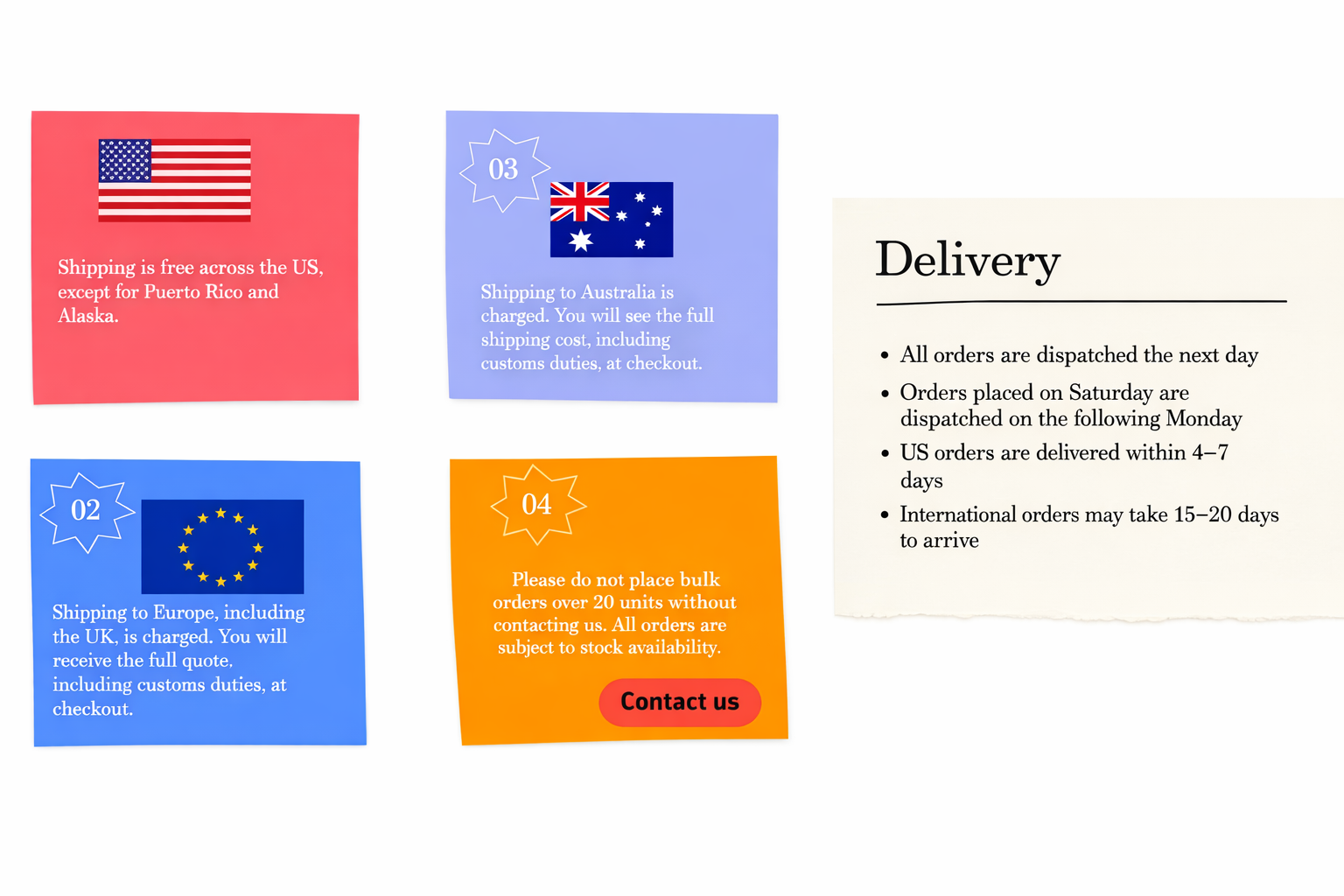 Shipping and delivery information