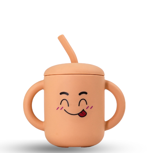 Meet the Moodies Silicone Sippy Cup with Straw & Handle (Smiley Orange)