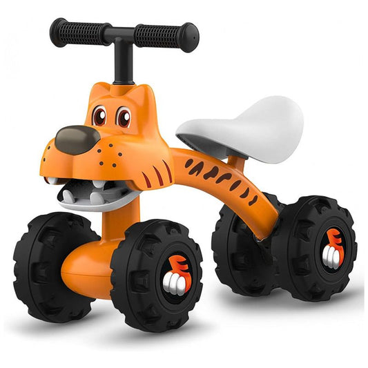 Fumiko Zoomies Tiger Orange baby balance bike – clean front three-quarter view